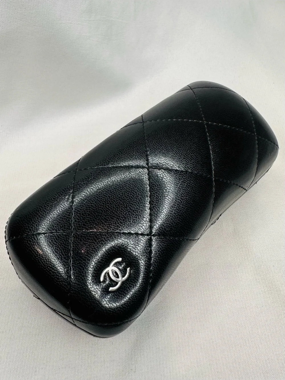 CHANEL Black Quilted Sunglasses Case with CC Emblem
